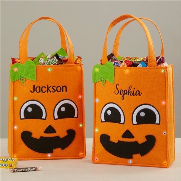 Pumpkin Embroidered Light Up Halloween Treat Bag - 41315