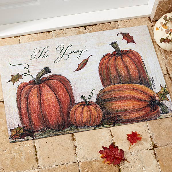 Personalized Autumn Pumpkin Welcome Door Mats