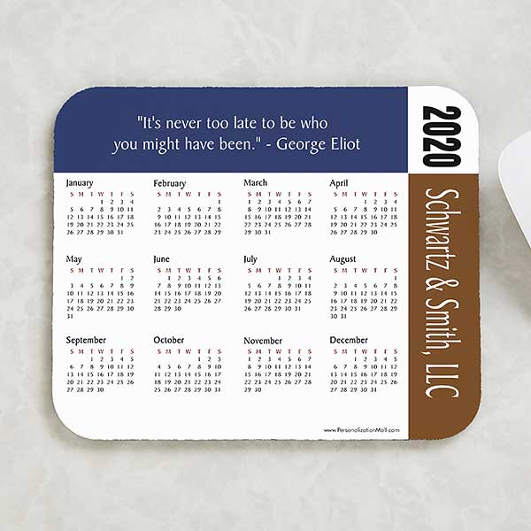 Personalized Calendar Grey Border Mouse Pad With Custom Quote