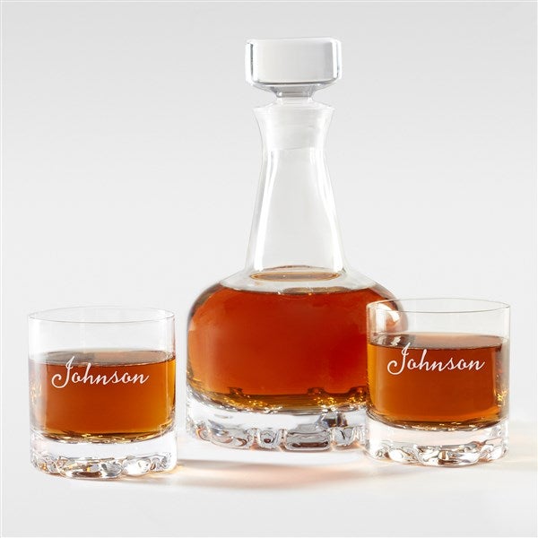 Engraved Wedding 3 Piece Orrefors Whiskey Decanter Set - 42726