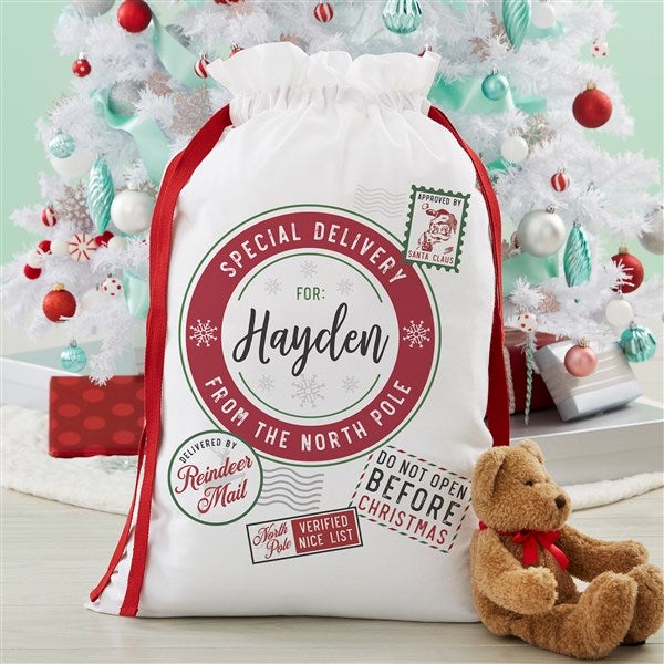 North Pole Delivery Personalized Canvas Drawstring Santa Sack  - 42989