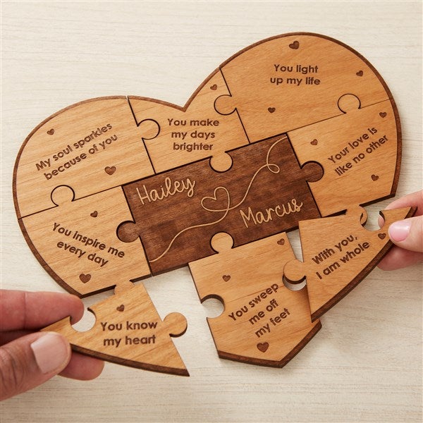 Reasons I Love You Personalized Wood Heart Puzzle Natural