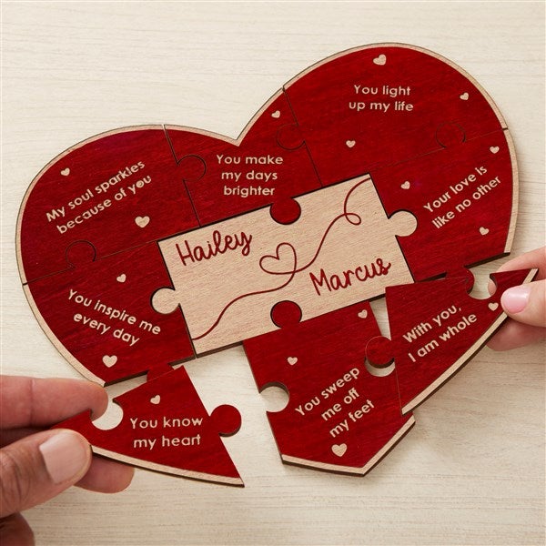 Reasons I Love You Personalized Wood Heart Puzzle Red