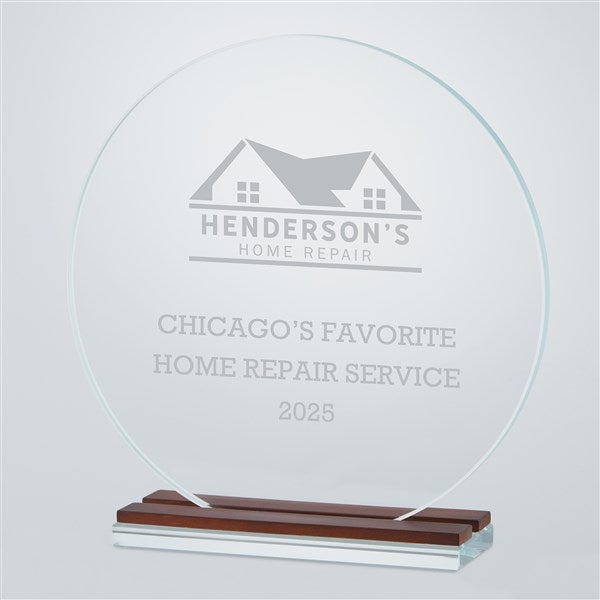 Personalzied Logo Office Round Glass and Wood Award  - 43026