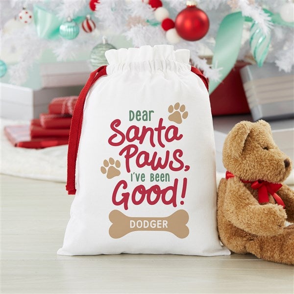 Santa Paws Personalized Pet Canvas Drawstring Santa Sack - 43072