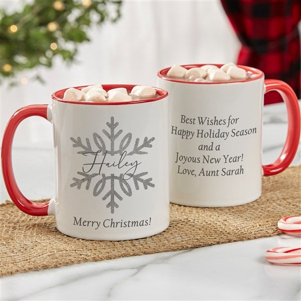 Silver and Gold Snowflakes Personalized Coffee Mugs - 43094