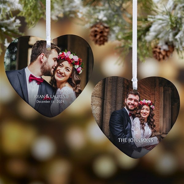 Wedded Bliss Photo Personalized Heart Christmas Ornament  - 43135