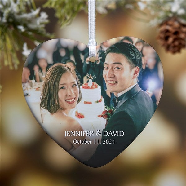 Wedded Bliss Photo Personalized Heart Christmas Ornament  - 43135