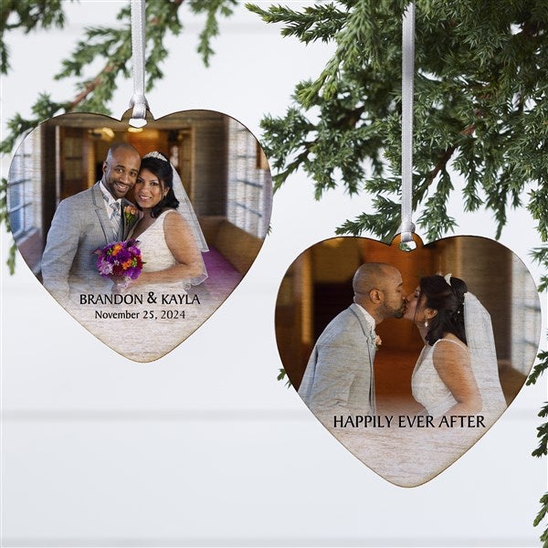 Wedded Bliss Photo Personalized Heart Christmas Ornament  - 43135