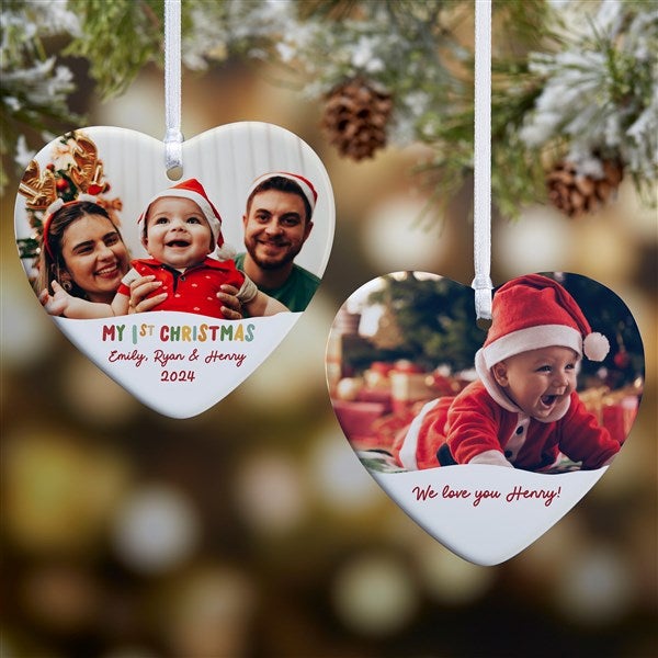 Bundle Of Joy Personalized First Christmas Heart Photo Ornament  - 43137