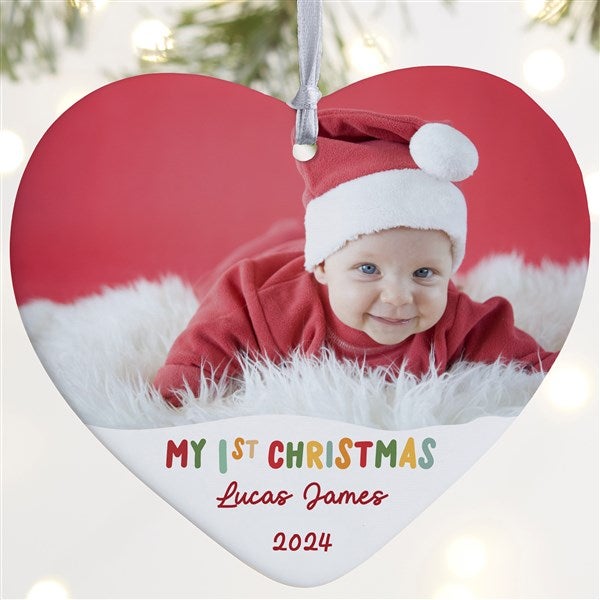 Bundle Of Joy Personalized First Christmas Heart Photo Ornament  - 43137