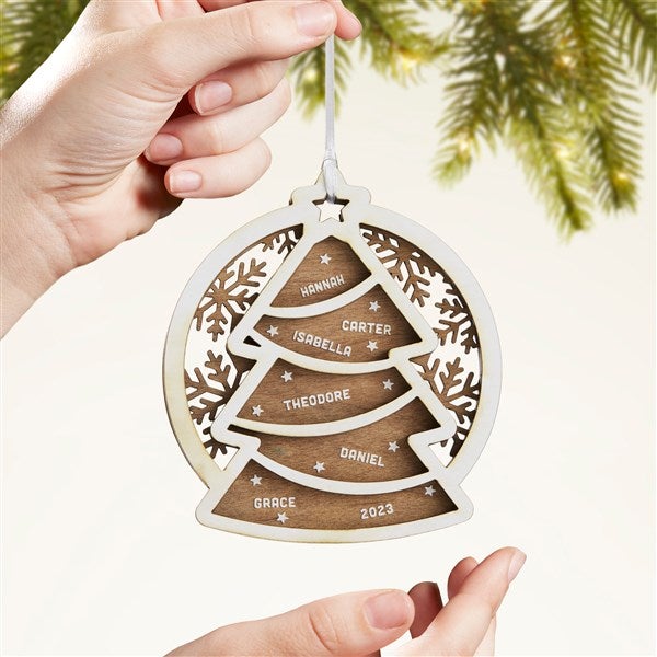 Family Tree Personalized Two Piece Wood Ornament - White