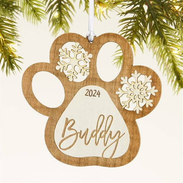 Snowflake Pet Paw Personalized Wood Ornament  - 43150