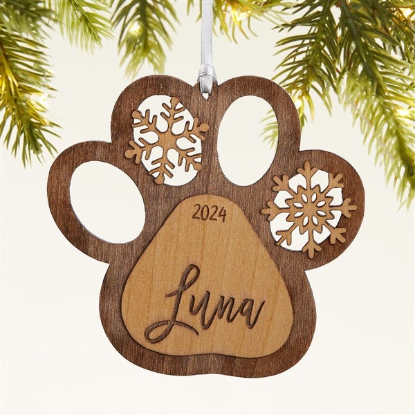 Snowflake Pet Paw Personalized Wood Ornament  - 43150