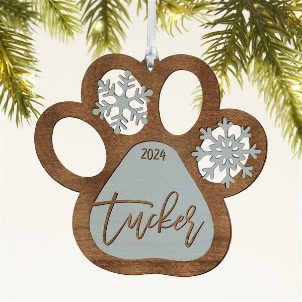 Snowflake Pet Paw Personalized Wood Ornament  - 43150