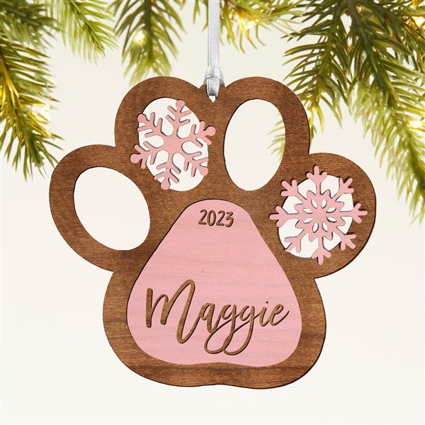 Personalized Pet Paw Print Christmas Ornament Bulb Custom Wood Dog
