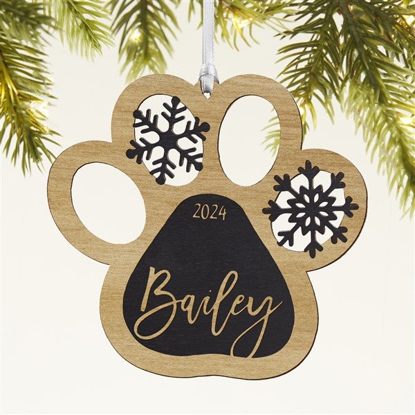 Snowflake Pet Paw Personalized Wood Ornament  - 43150