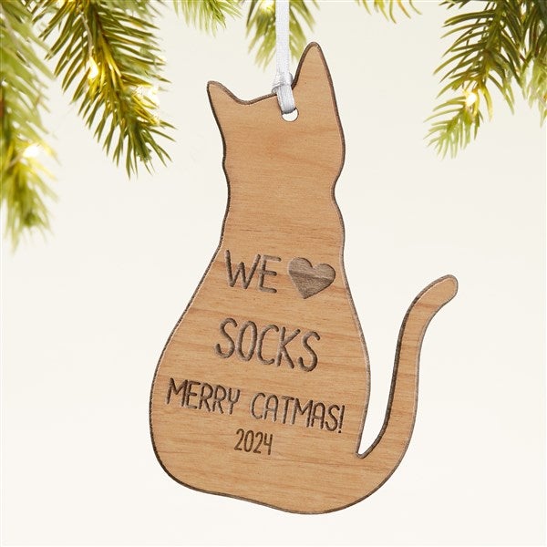 Personalized Cat Wood Christmas Ornament - 43151