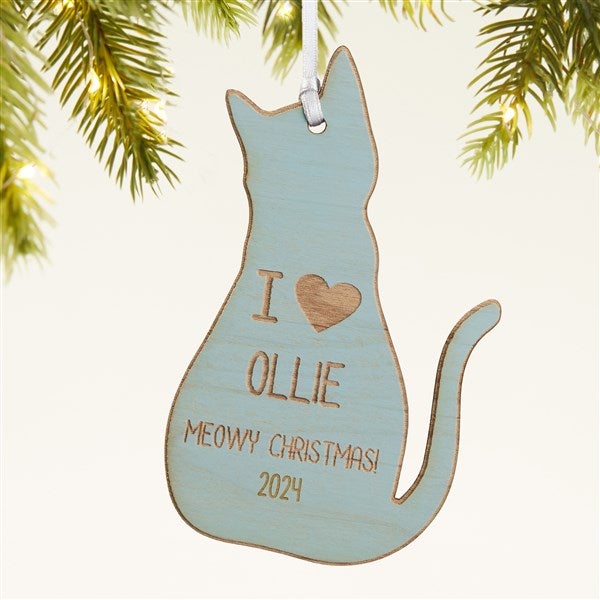 Personalized Cat Wood Christmas Ornament - 43151