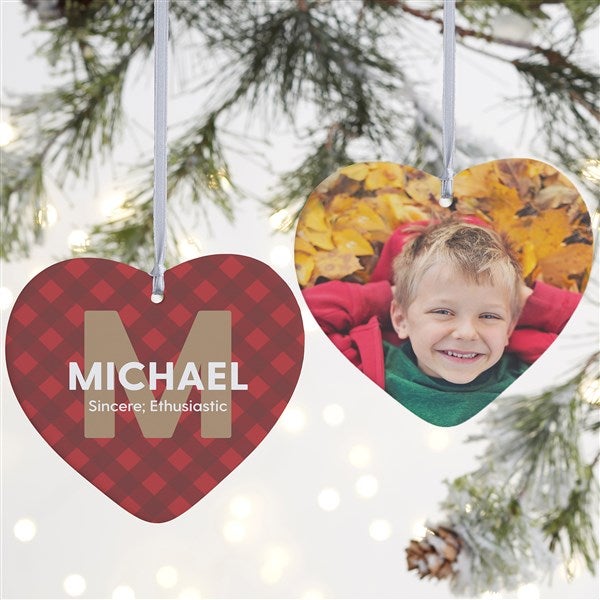 Name Meaning Plaid Personalized Heart Ornament  - 43212