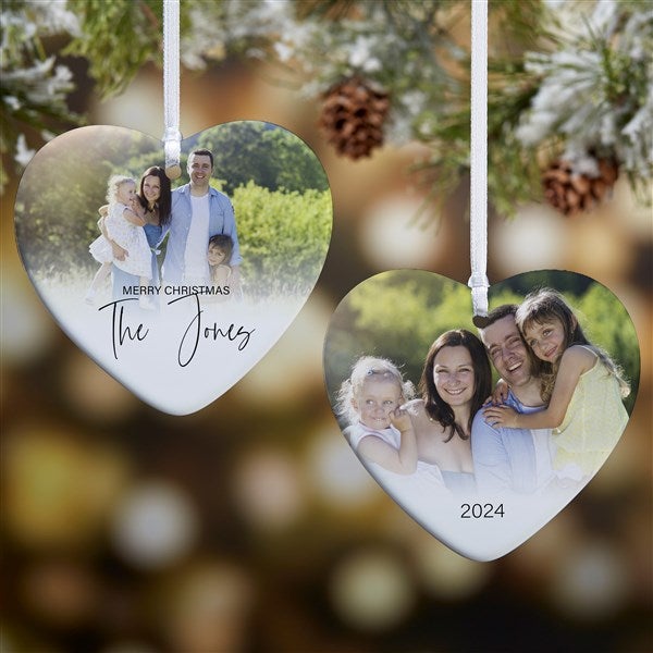 Script Family Photo Personalized Heart Ornaments - 43215