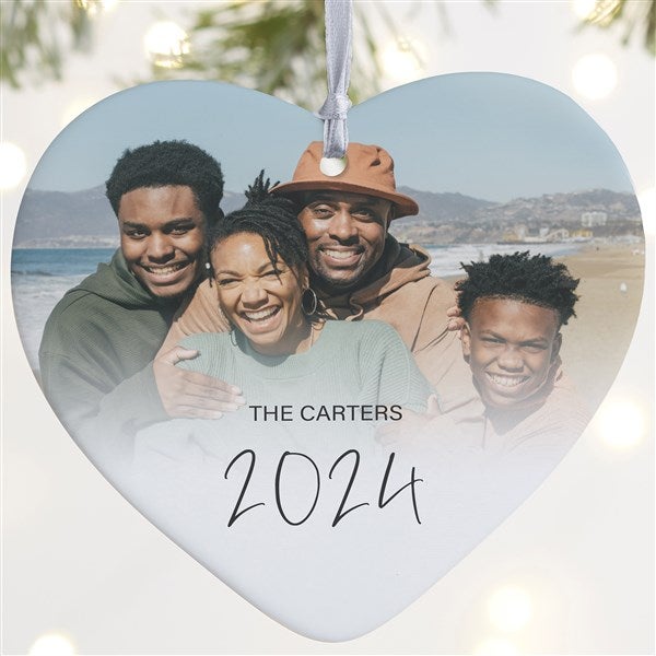 Script Family Photo Personalized Heart Ornaments - 43215