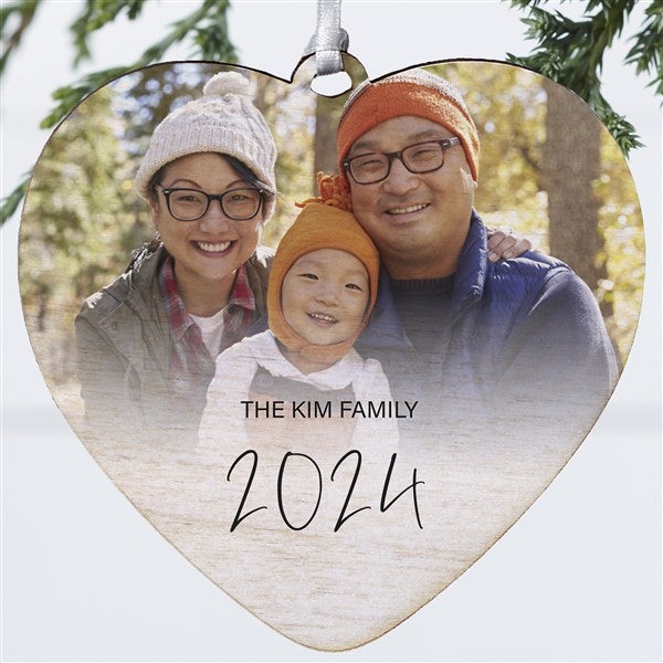Script Family Photo Personalized Heart Ornaments - 43215