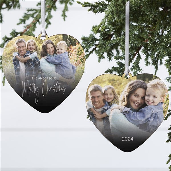 Script Family Photo Personalized Heart Ornaments - 43215