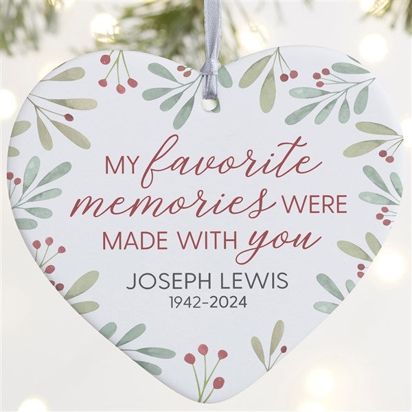 Floral Memorial Photo Personalized Heart Ornament - 43221