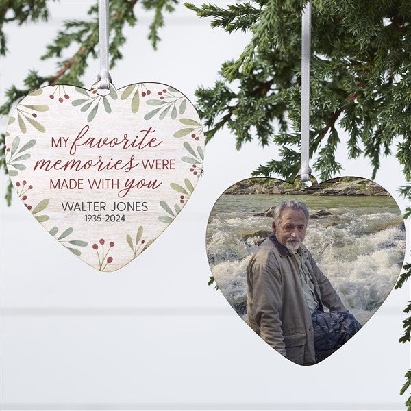 Floral Memorial Photo Personalized Heart Ornament - 43221