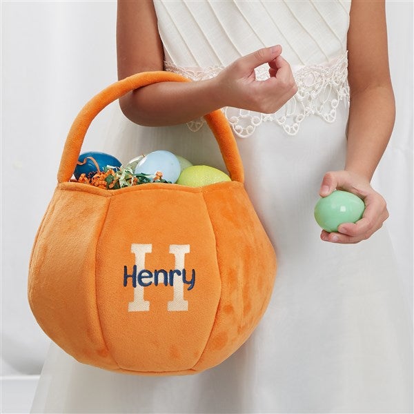 Playful Name Embroidered Plush Treat Bag - Orange