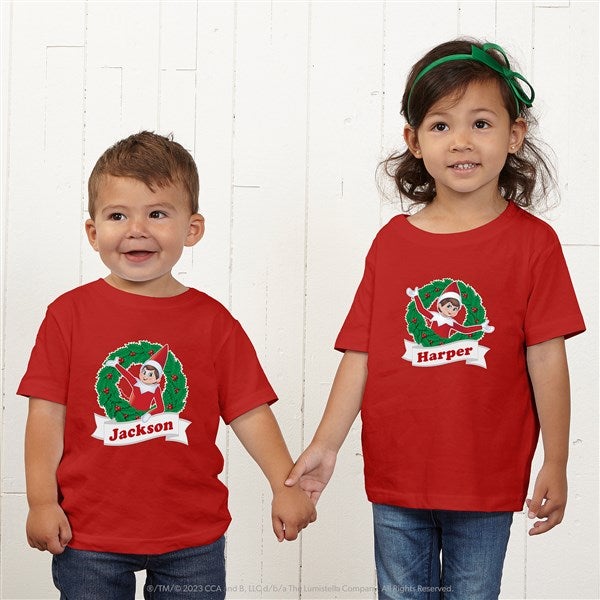 The Elf On The Shelf Wreath Personalized Kids Shirts