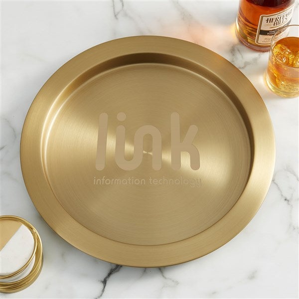 Personalized Logo Engraved Round Gold Serving Tray - 44375
