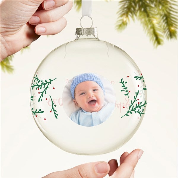 Holly Branch Personalized Baby Glass Bulb Ornament