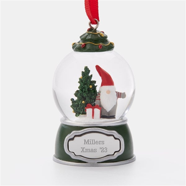 Engraved Gnome with Gifts Snow Globe Ornament