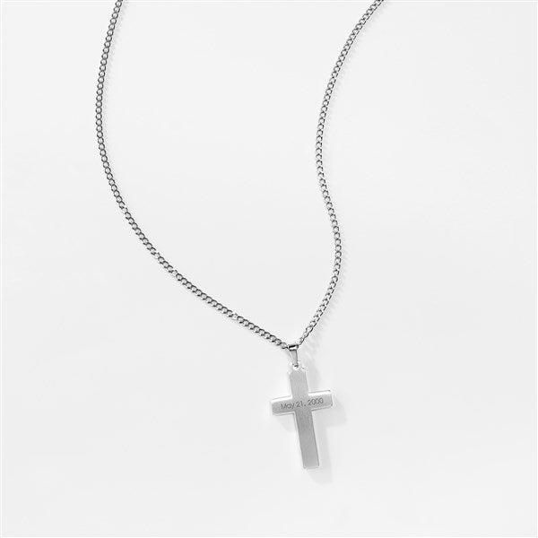 Engraved Two Tone Brushed Stainless Cross Necklace