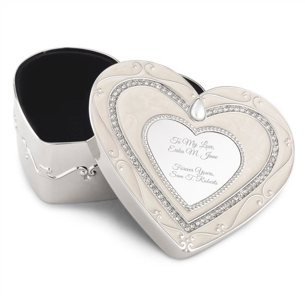 Engraved Heart Silver and Ivory Enamel Keepsake Box