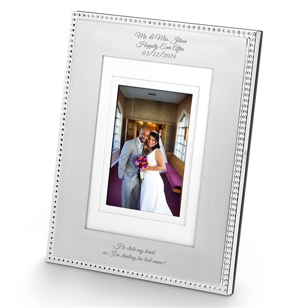 Engraved Wedding Silver Beaded Double Picture Frame