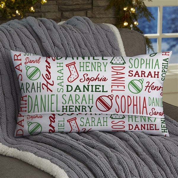 Holiday Repeating Name Personalized Christmas Lumbar Throw Pillow