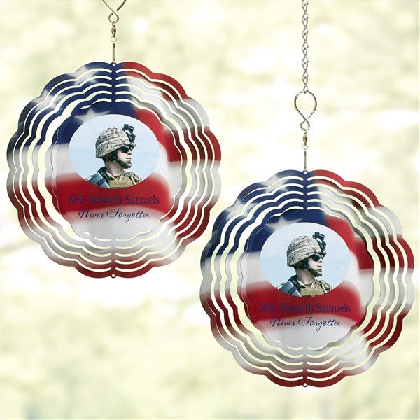 American Flag and Photo Patriotic Personalized Wind Spinner  - 46879