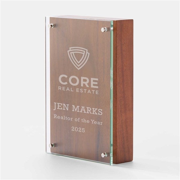 Personalized Logo Wood & Glass Recognition Award  - 47052