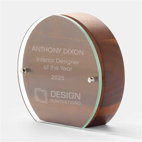 Corporate Logo Round Wood & Glass Recognition Award  - 47177