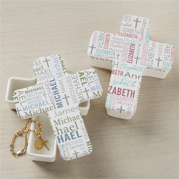 Religious Repeating Name Personalized Ceramic Cross Box - 47302