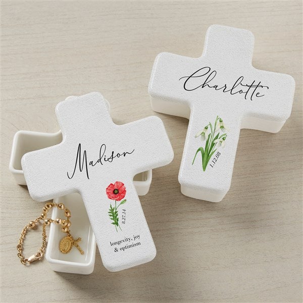 Birth Month Flower Personalized Cross Box - 47304