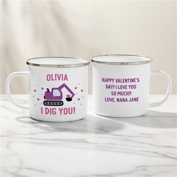 I Dig You Personalized Construction Truck Enamel Mug - 47440