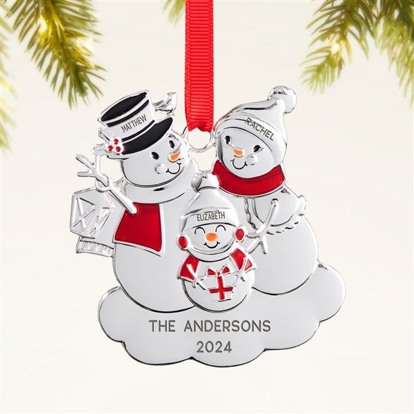 Snowman Family Personalized Metal Ornament - 47485