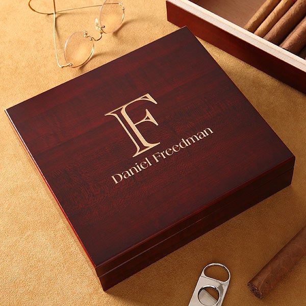 Personalized Cigar Humidor - Engraved Louis Vuitton Diamond Logo Design