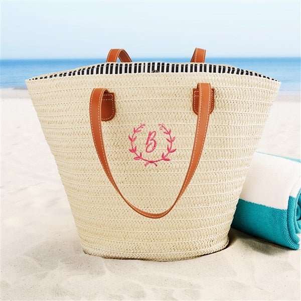 Floral Wreath Personalized Straw Beach Bag - 47690