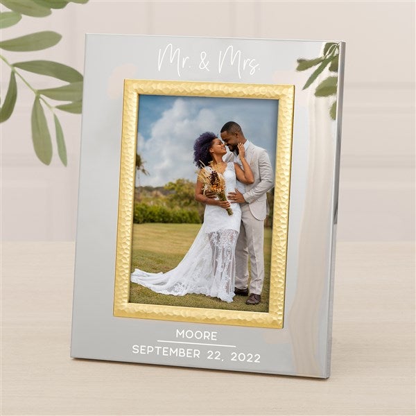Modern Wedding Personalized Silver & Gold Hammered Frame - 47826