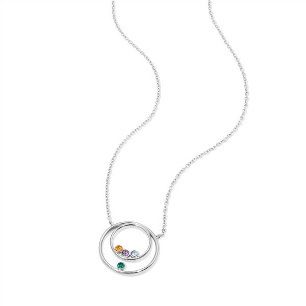 Custom Mother and Child Circle Birthstone Necklace - 4 Stones